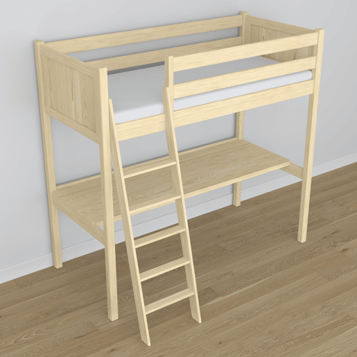 Cama alta de madeira com secretária N04 pinho incolor