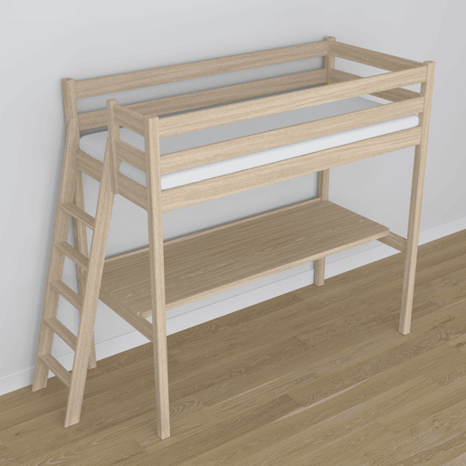 Cama mezzanine de carvalho com secretária N02 carvalho branqueado