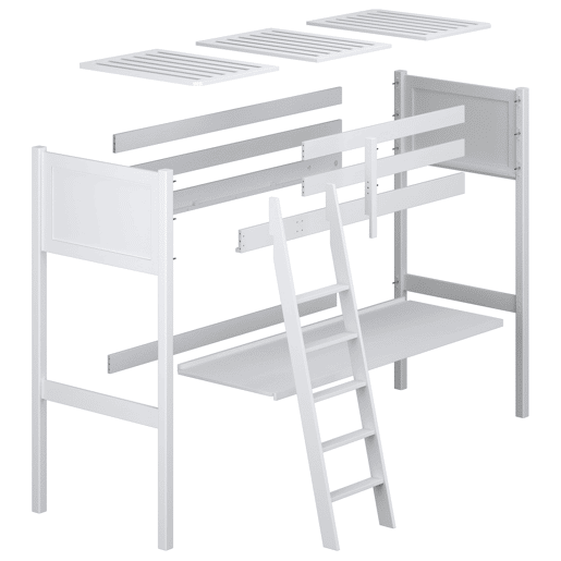 Cama alta de madeira com secretária N04 branco Cama alta de madeira com secretária N04 branco