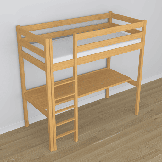 Cama alta de madeira com secretária N05 pinho natural