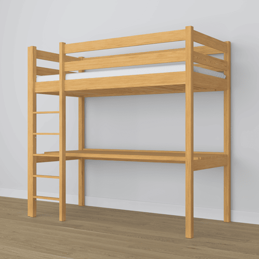 Cama alta de madeira com secretária N05 pinho natural