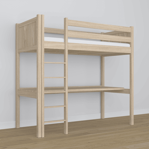 Cama mezzanine de carvalho com secretária N06 carvalho branqueado