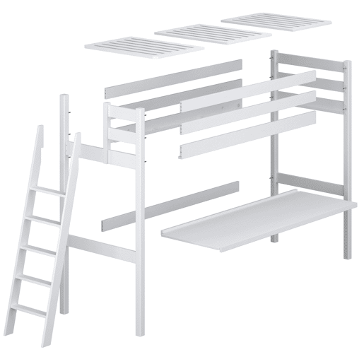 Cama alta de madeira com secretária N02 branco
