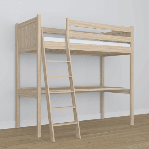 Cama mezzanine de carvalho com secretária N04 carvalho branqueado