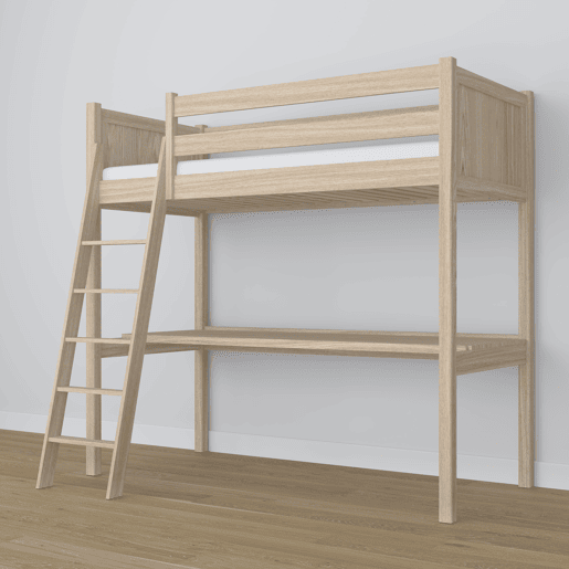 Cama mezzanine de carvalho com secretária N04 carvalho branqueado