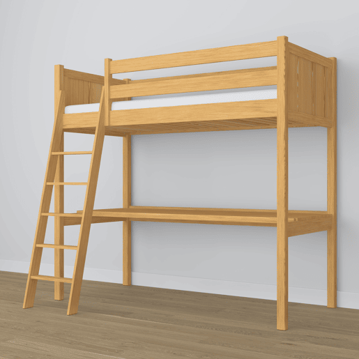 Cama alta de madeira com secretária N04 pinho natural