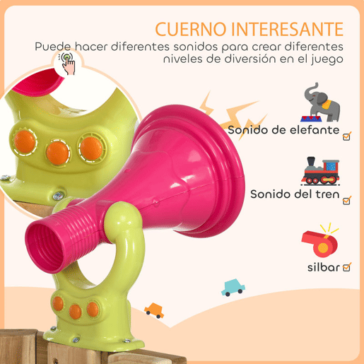 Outsunny Baloiço e Escorrega Infantil Exterior 5 em 1 Parque Infantil de Madeira com Baloiço Escorrega Volante Buzina Telefone para Crianças de 18-48 Meses para Jardim Relvado Vermelho