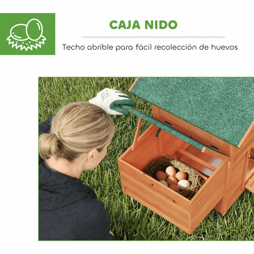 PawHut Galinheiro para Exterior de Madeira, 113,5x67,5x95,5 cm, Galinheiro com Ninho, Bandeja Removível, Telhado Impermeável, Janela Deslizante, Rampa e Poleiros, Jaula para 2 Galinhas ou Coelhos, Laranja