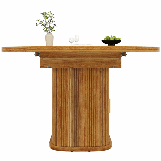 Mesa de jantar extensível de 118 a 158 cm u2013 redonda a oval, para 6 pessoas, com portas de vidro u2013 nogueira