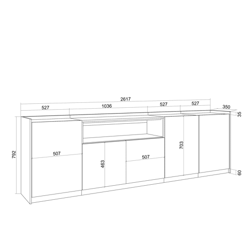 Aparador sala de jantar, Sala, Cozinha, Entrada, TV, 260x37x80 cm, 5 Portas, Armário arrumação, Estilo moderno, Carvalho escuro e Preto Aparador sala de jantar, Sala, Cozinha, Entrada, TV, 260x37x80 cm, 5 Portas, Armário arrumação, Estilo moderno, Carvalho escuro e Preto