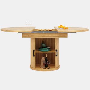 Mesa de jantar extensível - redonda a oval, 118-158 cm, para 6 pessoas - cor de madeira natural