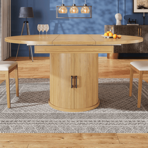Mesa de jantar extensível - redonda a oval, 118-158 cm, para 6 pessoas - cor de madeira natural