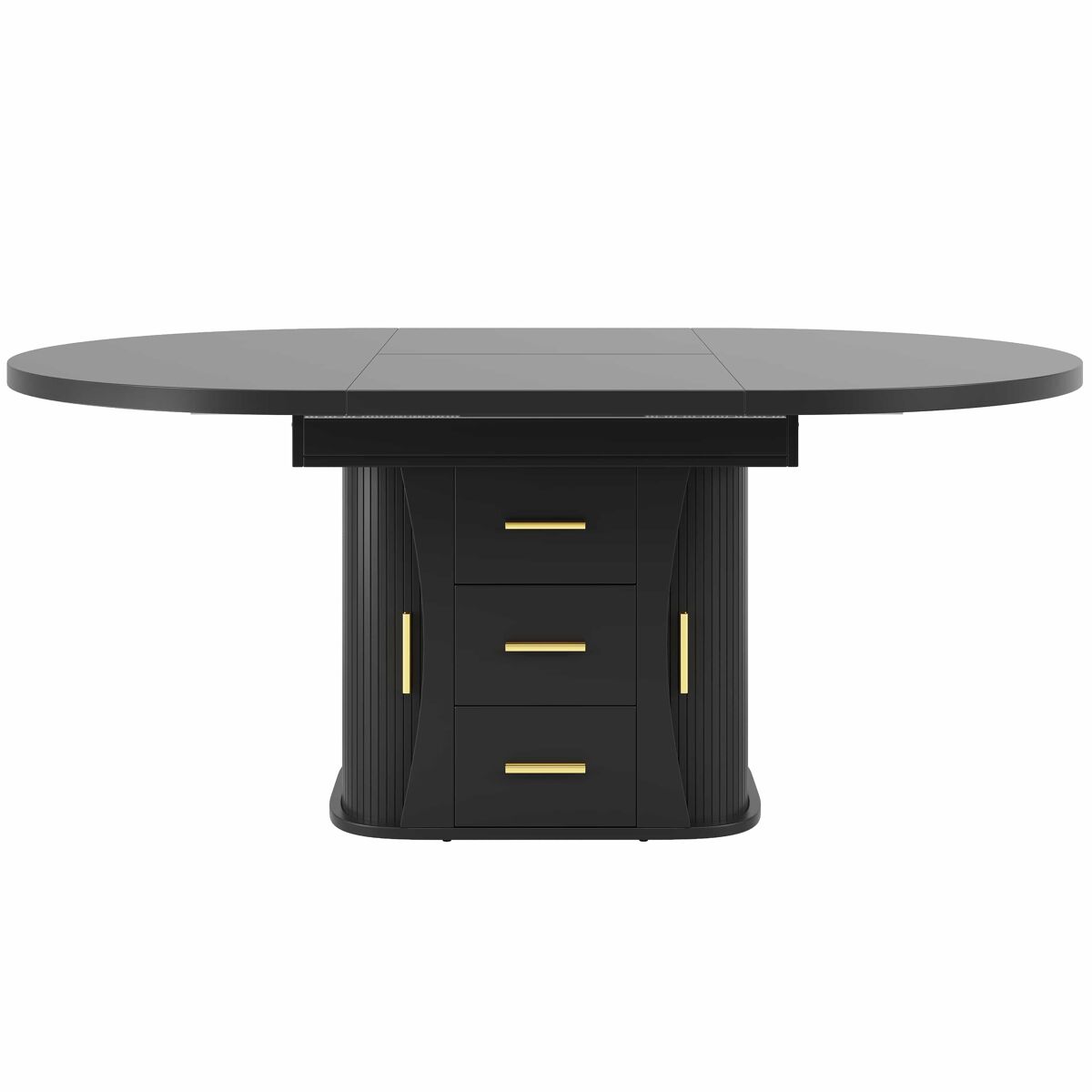 mesa de comedor extensible 118-158 cm - redonda a oval 3 capas de almacenamiento para 6 personas - negro