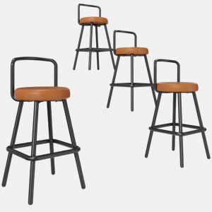 Banco de bar (4 unidades) - ergonómico, em PU resistente à água, com pernas de ferro, encosto e apoio para os pés - castanho