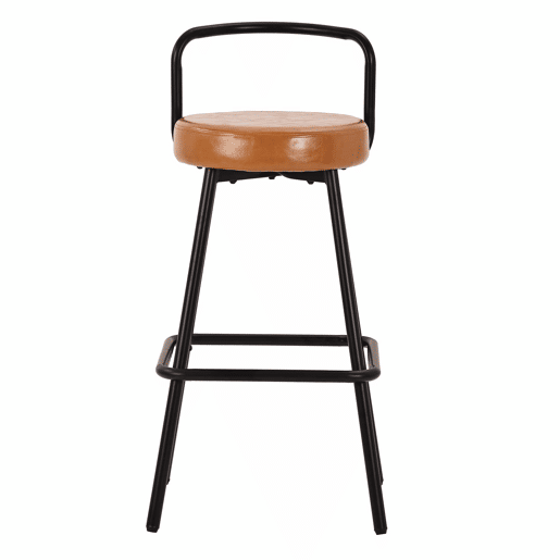Banco de bar (4 unidades) - ergonómico, em PU resistente à água, com pernas de ferro, encosto e apoio para os pés - castanho