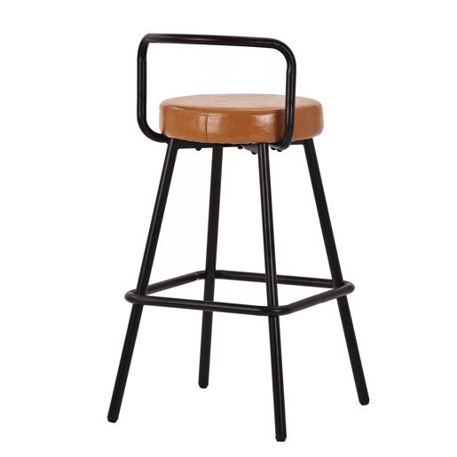 Banco de bar (6 unidades) - encosto ergonómico, couro PU resistente à água, pernas de ferro, apoio para os pés - castanho