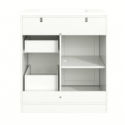 Móvel de casa de banho de 91,5 cm - Armário com portas tipo celeiro, lavatório de cerâmica, gavetas e compartimento - Branco