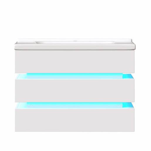 Móvel de casa de banho suspenso 60,5 x 47 cm - LED, lavatório em cerâmica, gavetas com fecho suave - Branco