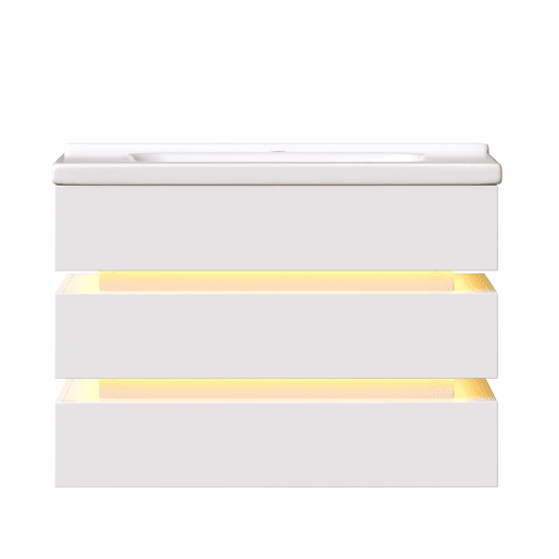 Móvel de casa de banho suspenso 60,5 x 47 cm - LED, lavatório em cerâmica, gavetas com fecho suave - Branco