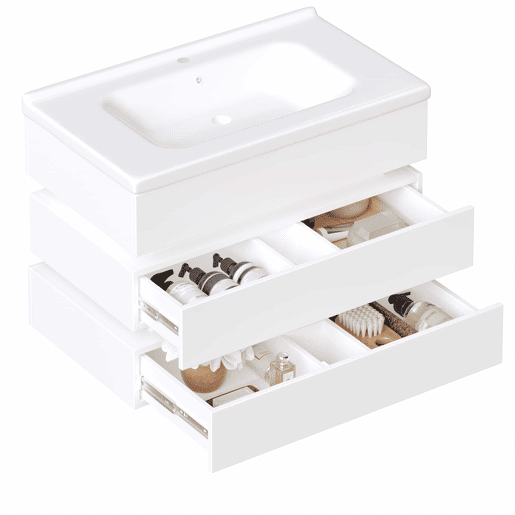 Móvel de casa de banho suspenso 60,5 x 47 cm - LED, lavatório em cerâmica, gavetas com fecho suave - Branco