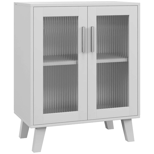 HOMCOM Aparador de 2 Portas Aparador de Sala com 2 Prateleiras Portas Transparentes para Cozinha Entrada Quarto, Branco 61x35x75 cm