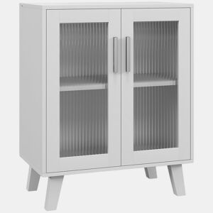 HOMCOM Aparador de 2 Portas Aparador de Sala com 2 Prateleiras Portas Transparentes para Cozinha Entrada Quarto, Branco 61x35x75 cm
