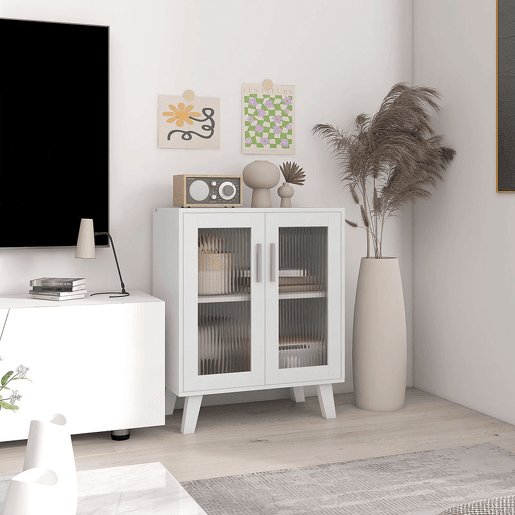 HOMCOM Aparador de 2 Portas Aparador de Sala com 2 Prateleiras Portas Transparentes para Cozinha Entrada Quarto, Branco 61x35x75 cm