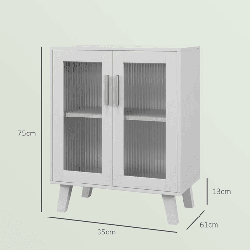 HOMCOM Aparador de 2 Portas Aparador de Sala com 2 Prateleiras Portas Transparentes para Cozinha Entrada Quarto, Branco 61x35x75 cm