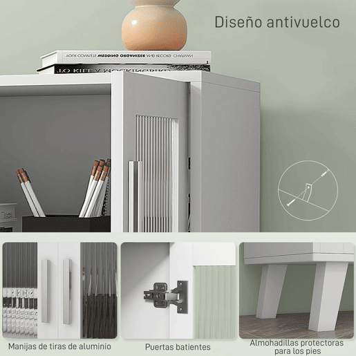 HOMCOM Aparador de 2 Portas Aparador de Sala com 2 Prateleiras Portas Transparentes para Cozinha Entrada Quarto, Branco 61x35x75 cm