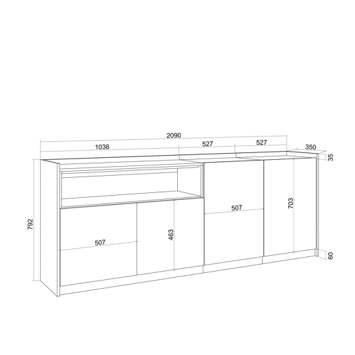 Aparador sala de jantar, Sala, Cozinha, Entrada, TV, 207x37x80 cm, 4 Portas, Armário arrumação, Estilo moderno, Preto e Carvalho Aparador sala de jantar, Sala, Cozinha, Entrada, TV, 207x37x80 cm, 4 Portas, Armário arrumação, Estilo moderno, Preto e Carvalho