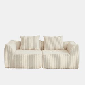 Sofá minimalista de 2 lugares - Linhas curvas e encosto inclinado - Bege
