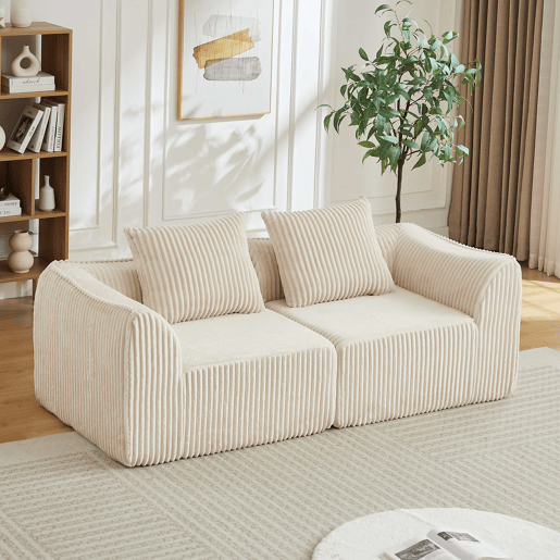 Sofá minimalista de 2 lugares - Linhas curvas e encosto inclinado - Bege