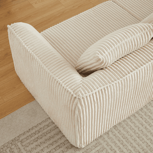 Sofá minimalista de 2 lugares - Linhas curvas e encosto inclinado - Bege