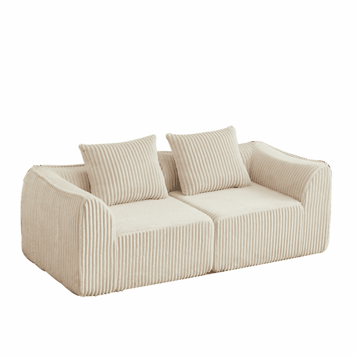 Sofá minimalista de 2 lugares - Linhas curvas e encosto inclinado - Bege
