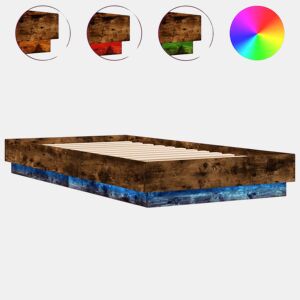 Estrutura de cama de solteiro para adultos com luzes LED 90x190 cm carvalho fumado