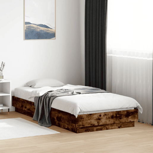 Estrutura de cama de solteiro para adultos com luzes LED 90x190 cm carvalho fumado