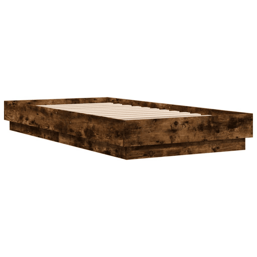 Estrutura de cama de solteiro para adultos com luzes LED 90x190 cm carvalho fumado