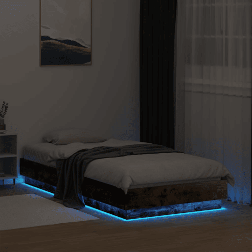 Estrutura de cama de solteiro para adultos com luzes LED 90x190 cm carvalho fumado