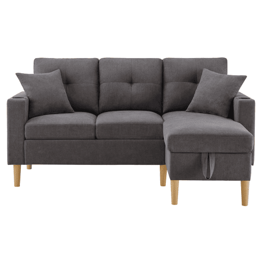 Chaise longue 3 lugares fixa reversível de algodão e linho com almacenaje,cinza escuro