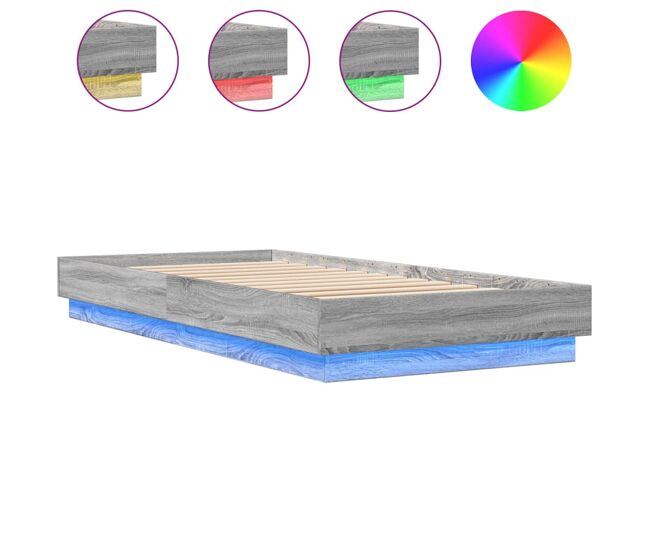 Estructura de cama individual para adultos con luces led gris sonoma 100x200 cm