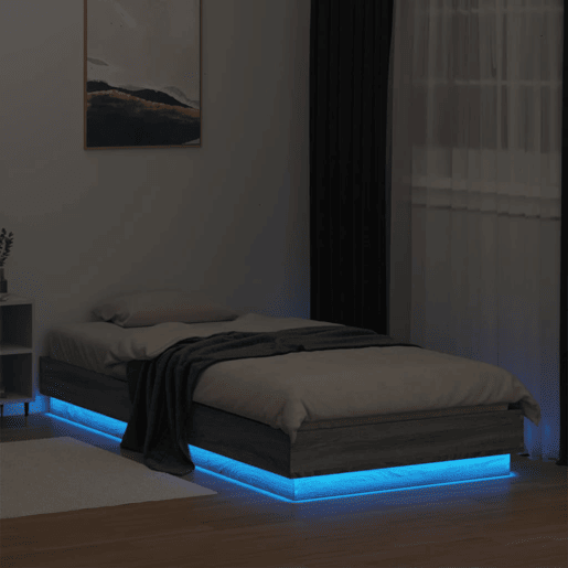 Estrutura de cama de solteiro para adultos com luzes LED 100x200 cm cinzento sonoma