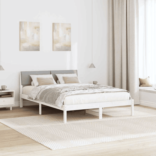Estrutura De Cama De Casal Simple - Branco e cinza claro 140 x 200 cm