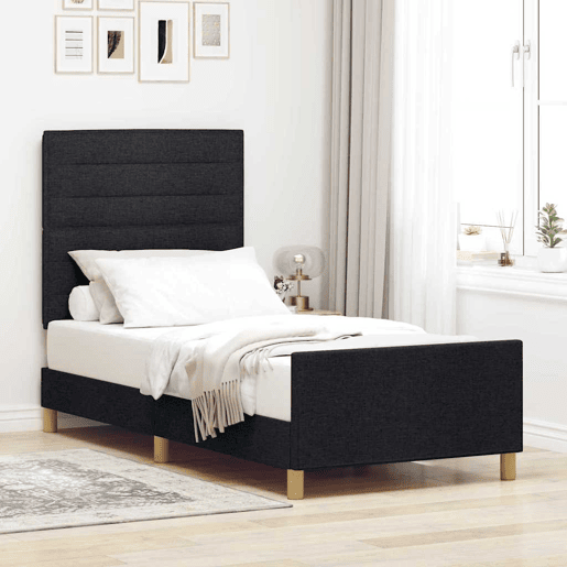 Estrutura de cama de solteiro para adultos com cabeceira Preto 80 x 200 cm tecido