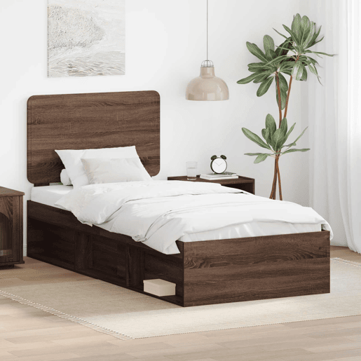 Estrutura de cama de solteiro moderno com cabeceira - Carvalho Marrom 90 x 200 cm