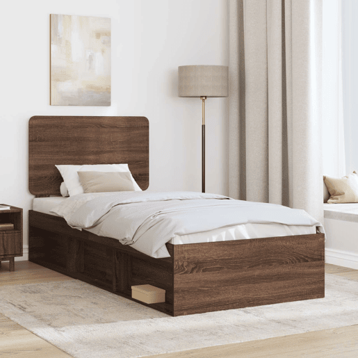 Estrutura de cama de solteiro moderno com cabeceira - Carvalho Marrom 90 x 200 cm