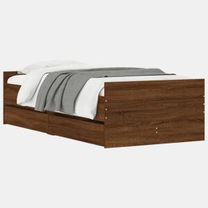 Estrutura de cama de solteiro para adultos solteiro pequena c gavetas carvalho castanho
