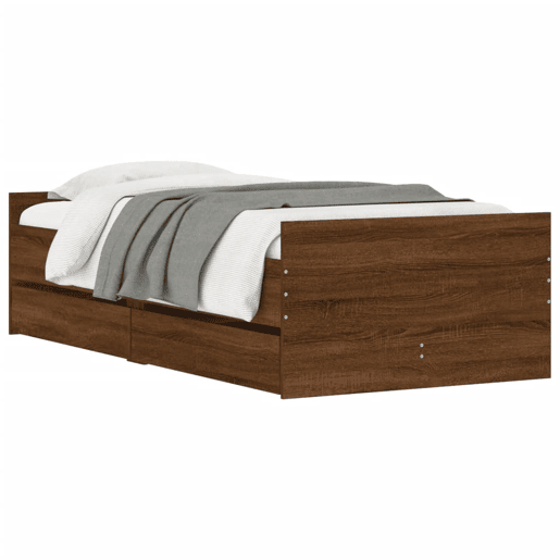 Estrutura de cama de solteiro para adultos solteiro pequena c gavetas carvalho castanho Estrutura de cama de solteiro para adultos solteiro pequena c gavetas carvalho castanho