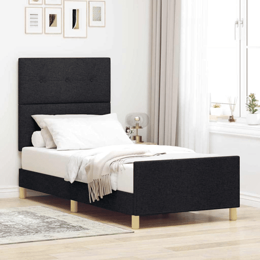 Estrutura de cama de solteiro para adultos com cabeceira Preto 80 x 200 cm tecido