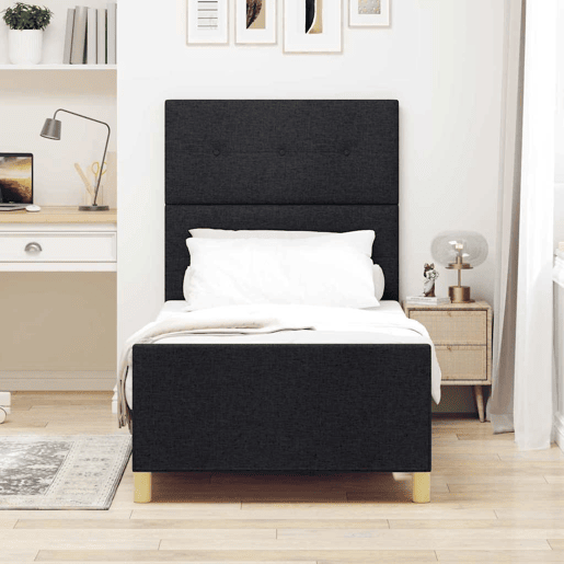 Estrutura de cama de solteiro para adultos com cabeceira Preto 80 x 200 cm tecido