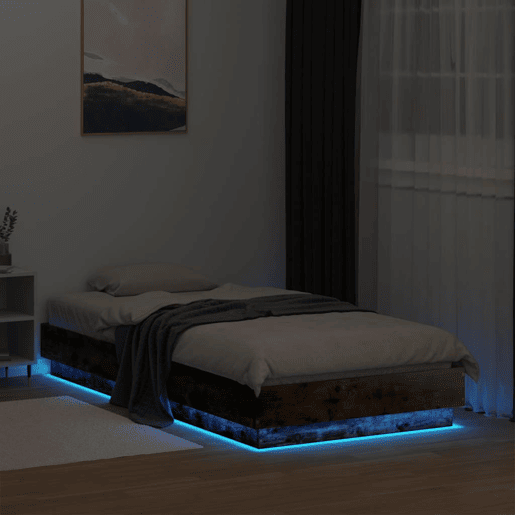 Estrutura de cama de solteiro para adultos com luzes LED 75x190 cm carvalho fumado